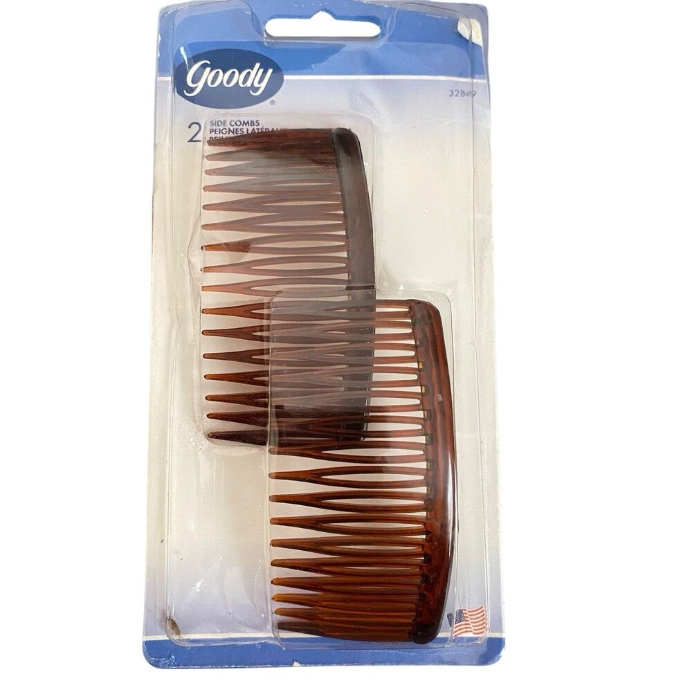 Vtg 2004 Goody Plastic Hair Side Combs 34849 NEW Brown 2 Pack USA 3.5 Tortoise